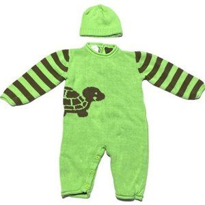 Tots Fifth Avenue Infant Green & Brown Turtle Jumpsuit
